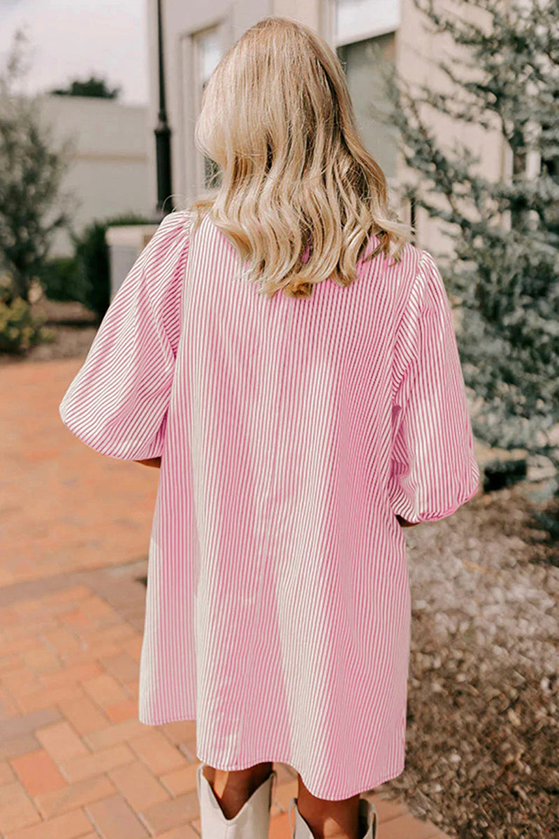 Stripe Button Down Puff Sleeve Mini Dress