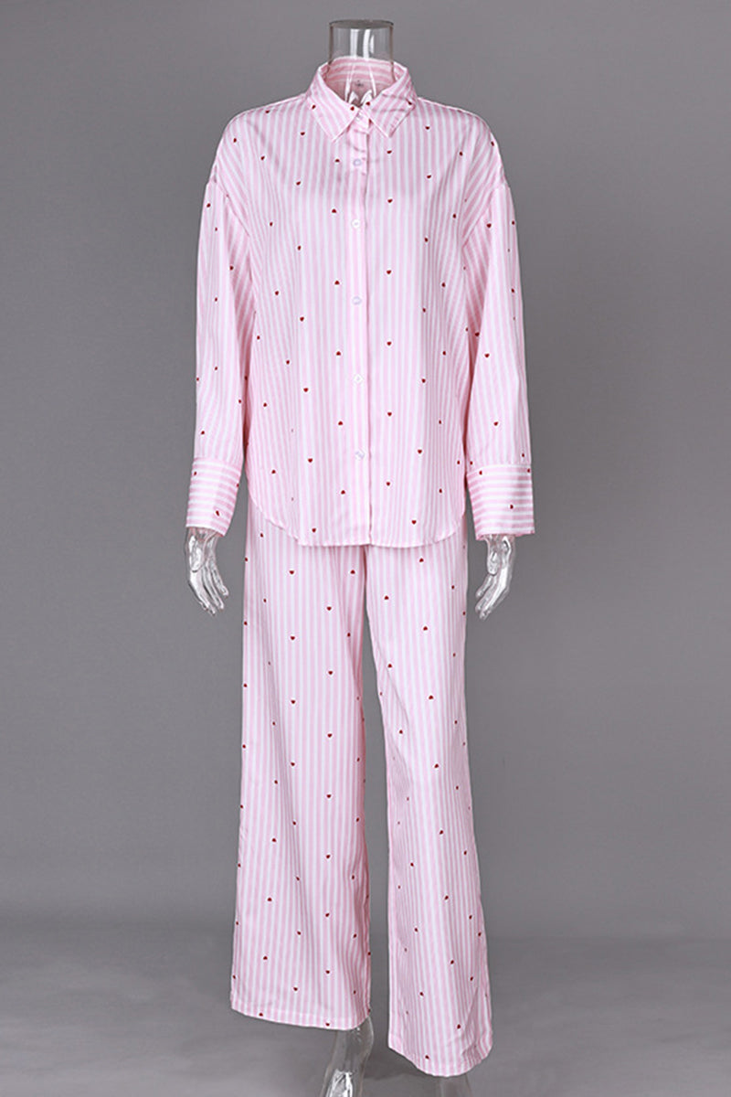 Heart Pattern Striped Pajama Set