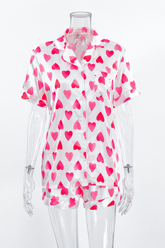 Heart Print Tie-Front Loungewear Set