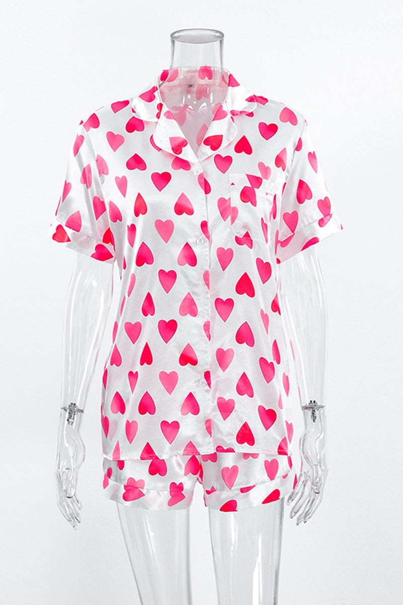 Heart Print Tie-Front Loungewear Set