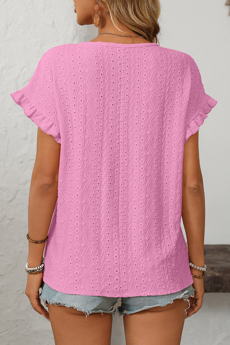 Ruffle Sleeve Eyelet T-Shirt