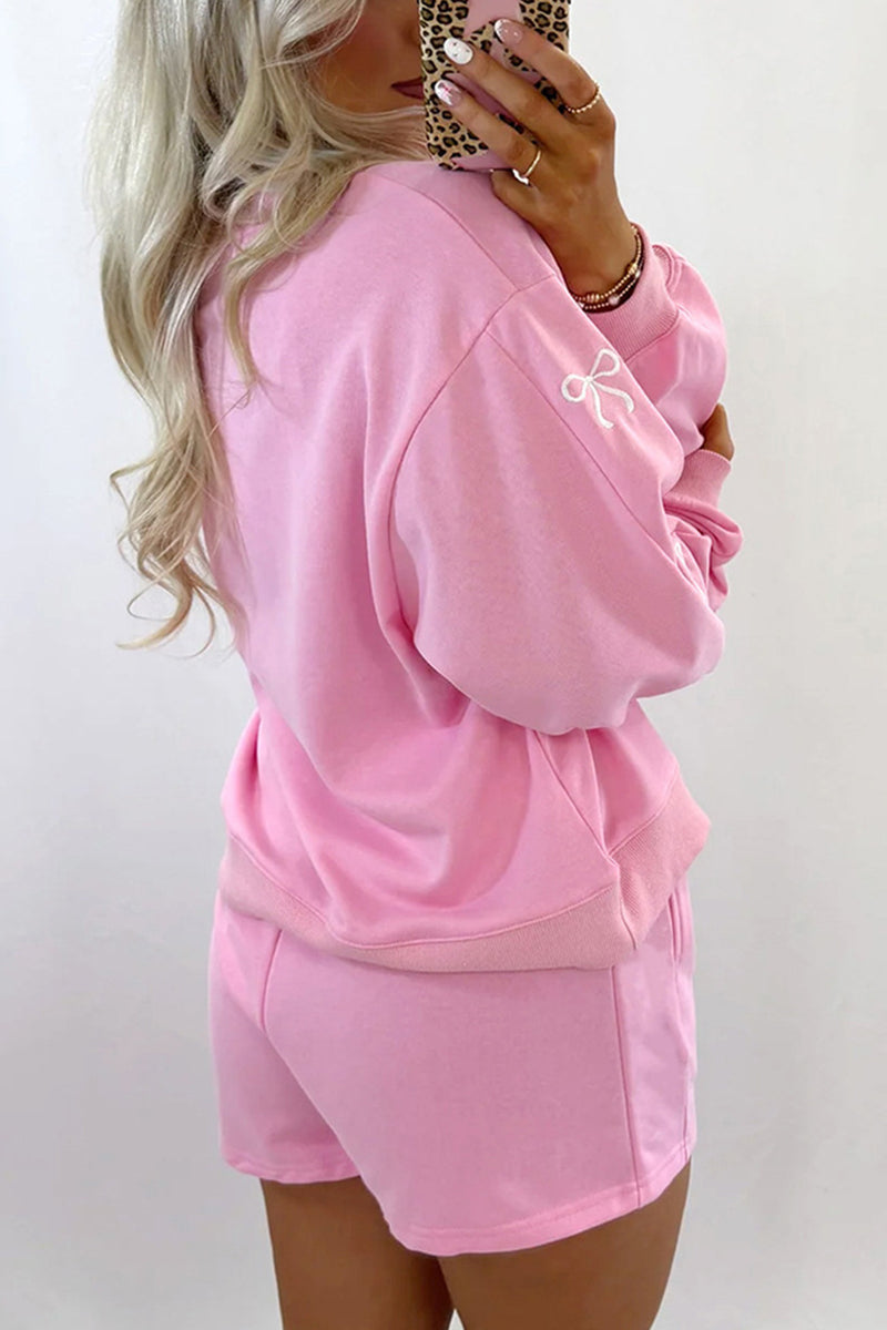 Bow Detail Long Sleeve and Shorts Set