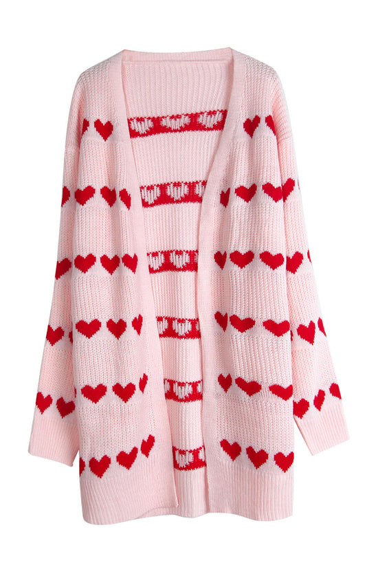 Heart Pattern Open Front Cardigan