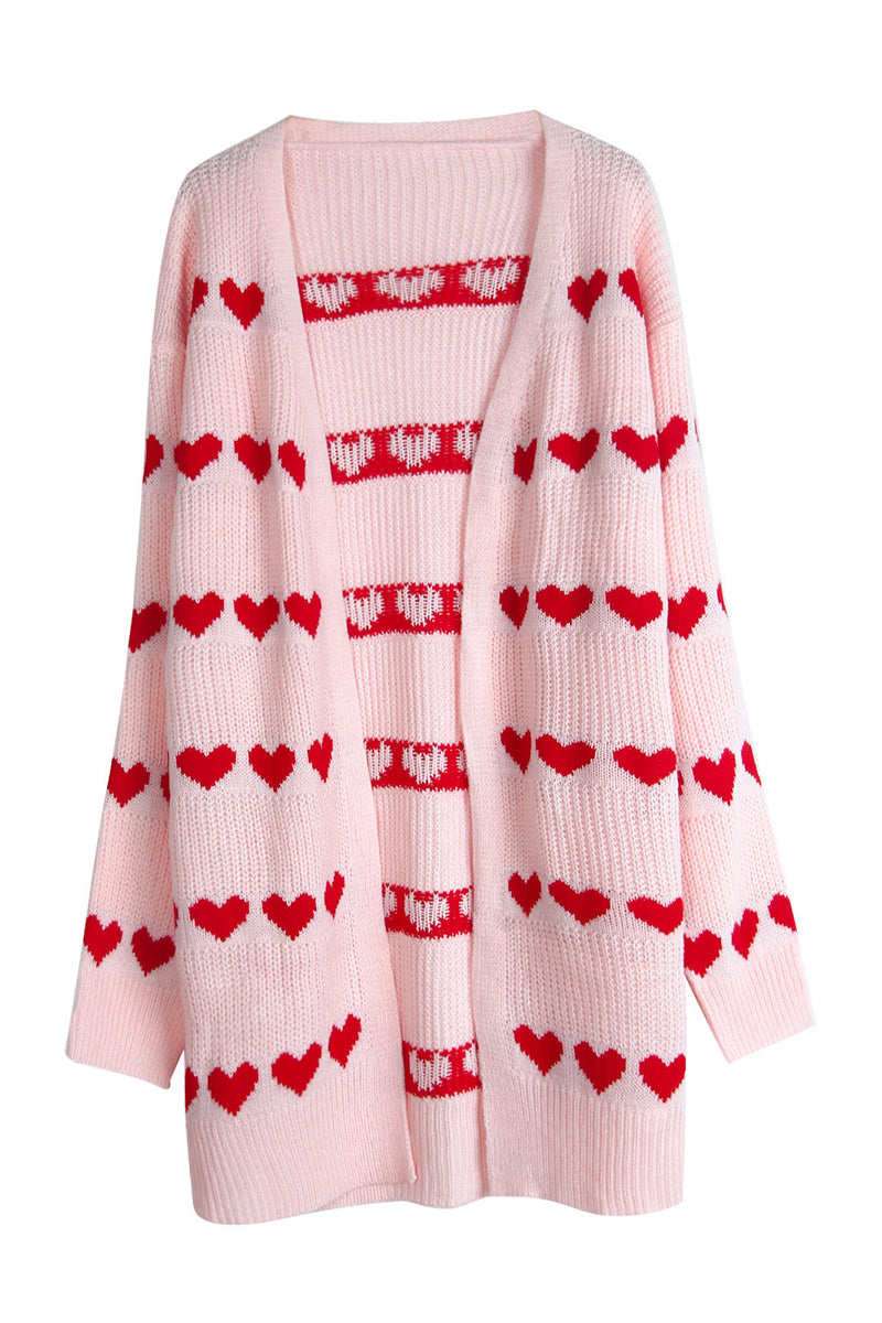 Heart Pattern Open Front Cardigan