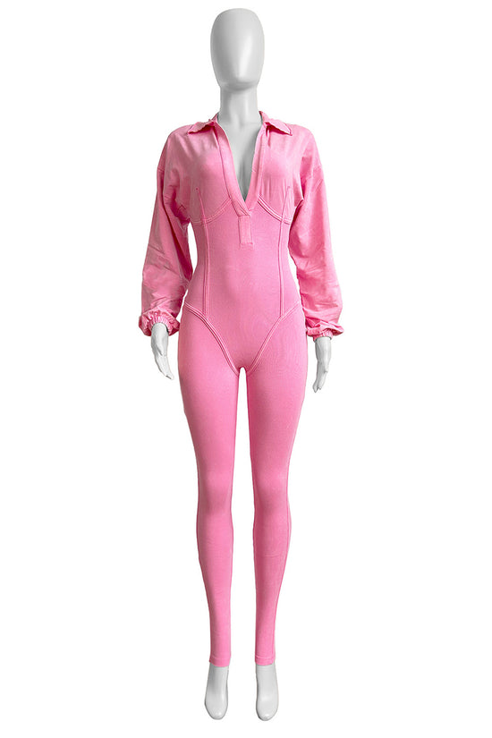 Chic Long Sleeve V-Neck Jumpsuit