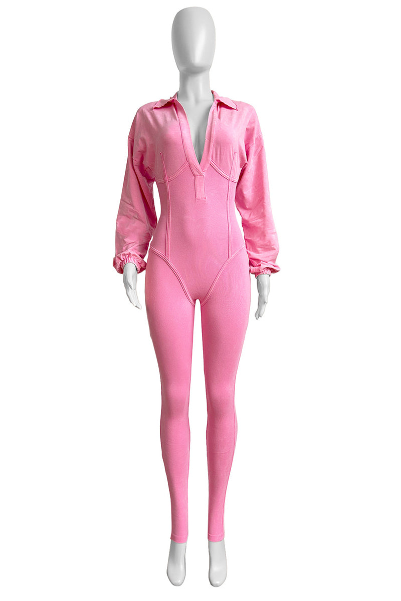 Chic Long Sleeve V-Neck Jumpsuit