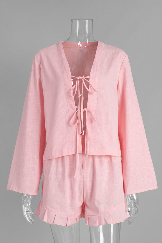 Elegant Tie Front Shorts Set