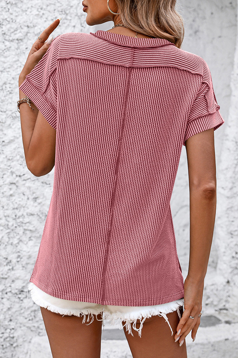 Casual Short Sleeve Ribbed T-Shirt