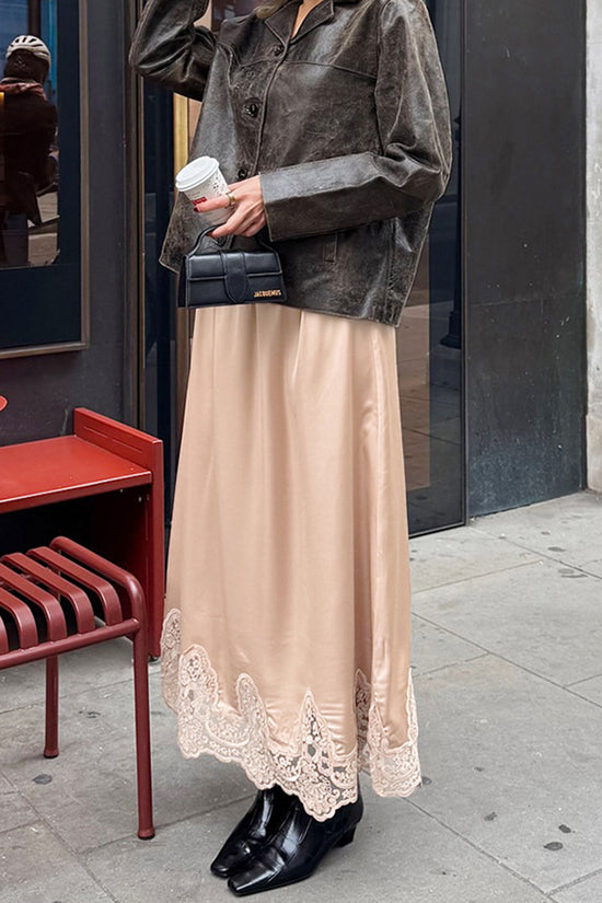 Elegant Lace Hem Midi Skirt