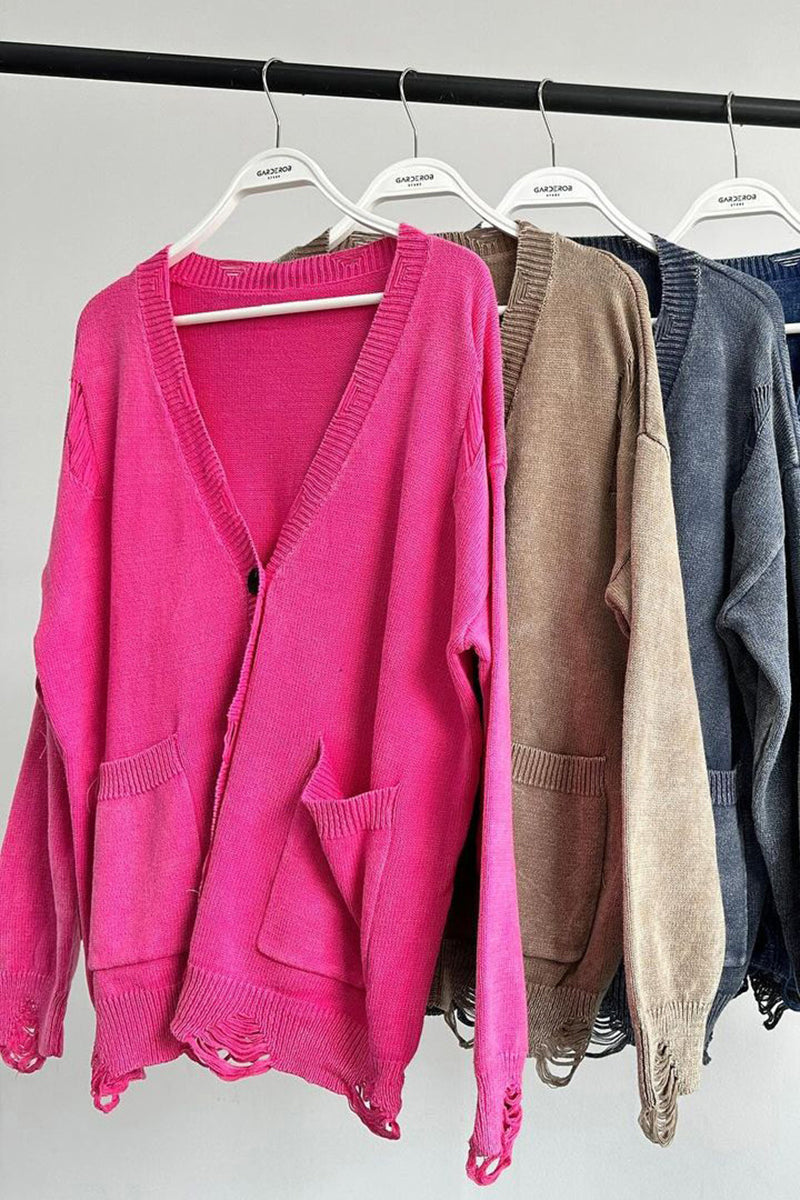 Oversized Button-Up Cardigan with Pockets