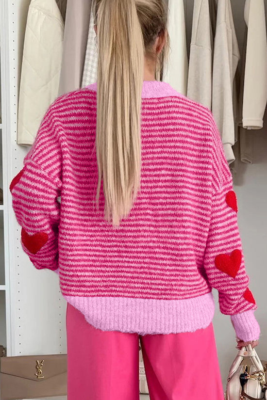 Heart Pattern Striped Sweater