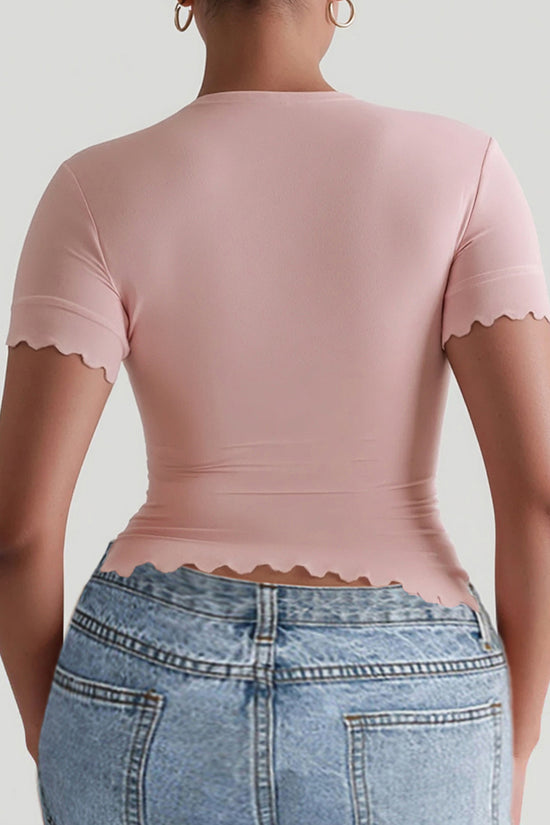 Scalloped Hem Short Sleeve Top