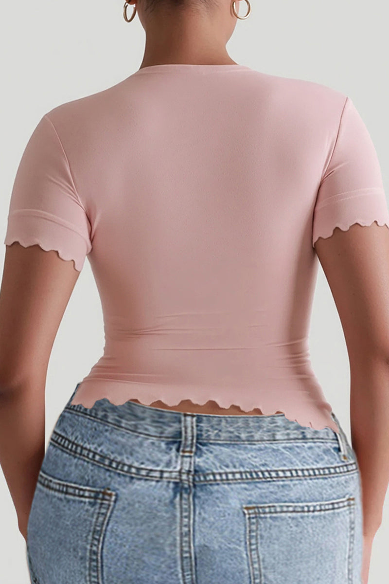 Scalloped Hem Short Sleeve Top