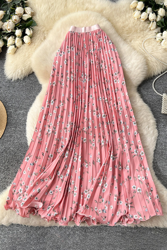 Floral Print Pleated Midi Skirt