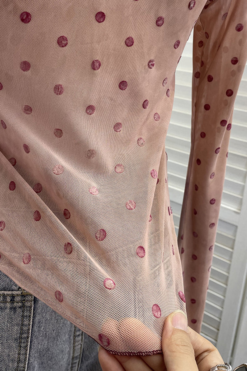 Polka Dot Long Sleeve Casual Top