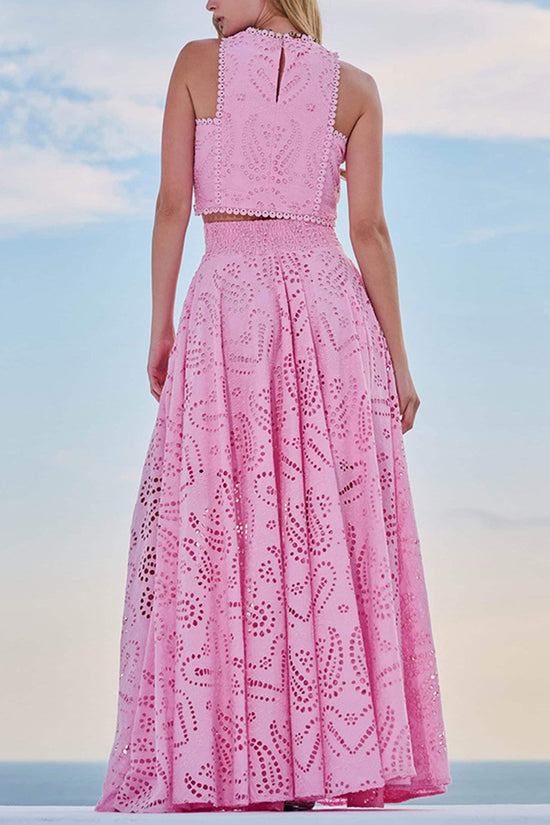 Eyelet Halter Skirt Set