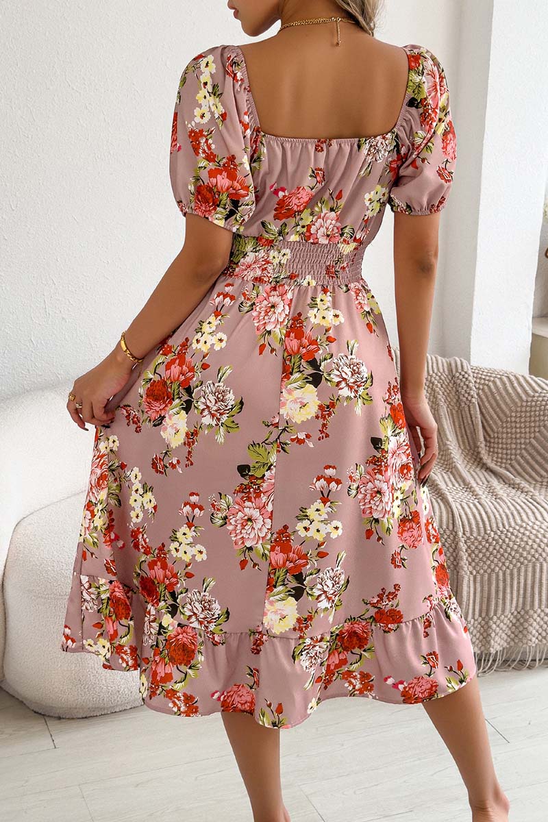 Off-Shoulder Floral Puff Sleeve Dress