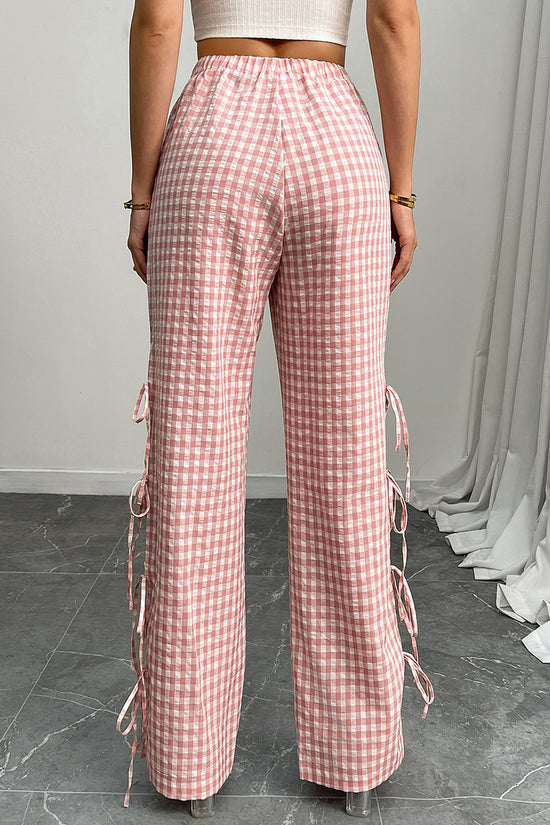 Gingham Tie-Side Casual Pants