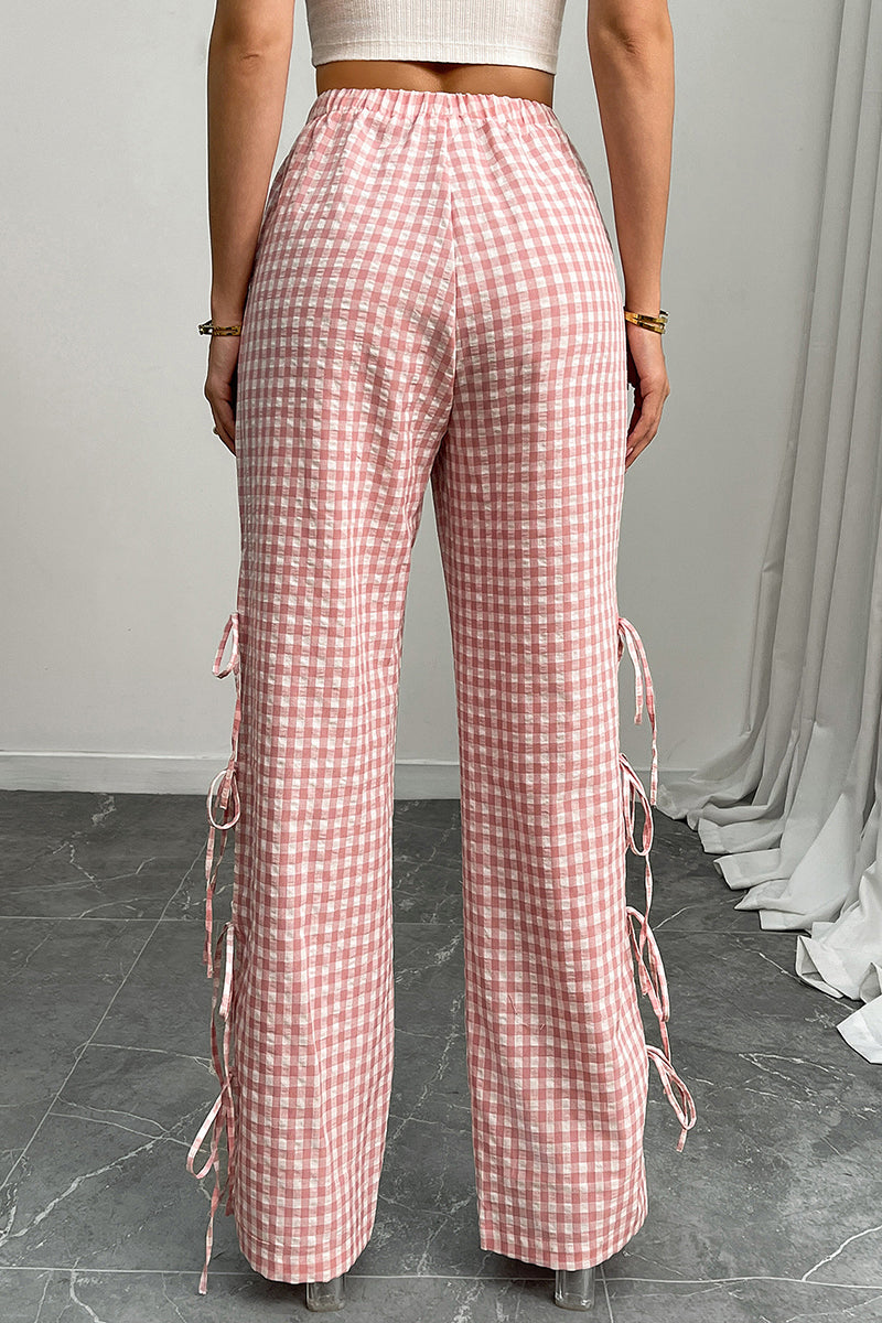 Gingham Tie-Side Casual Pants