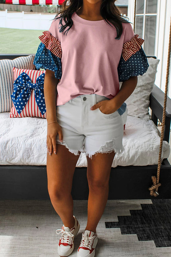 Star & Stripe Short Puff Sleeve Top
