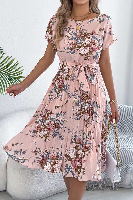 Floral Print Belted Casual Dress