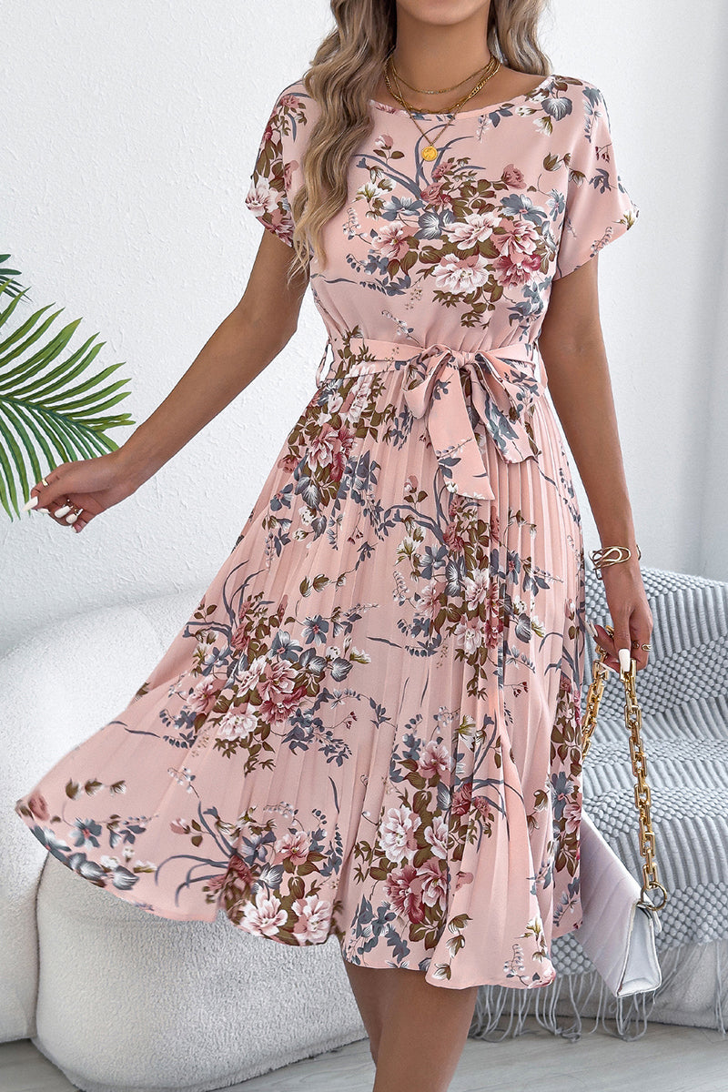 Floral Print Belted Casual Dress