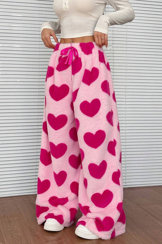 Heart Print Wide-Leg Casual Pants