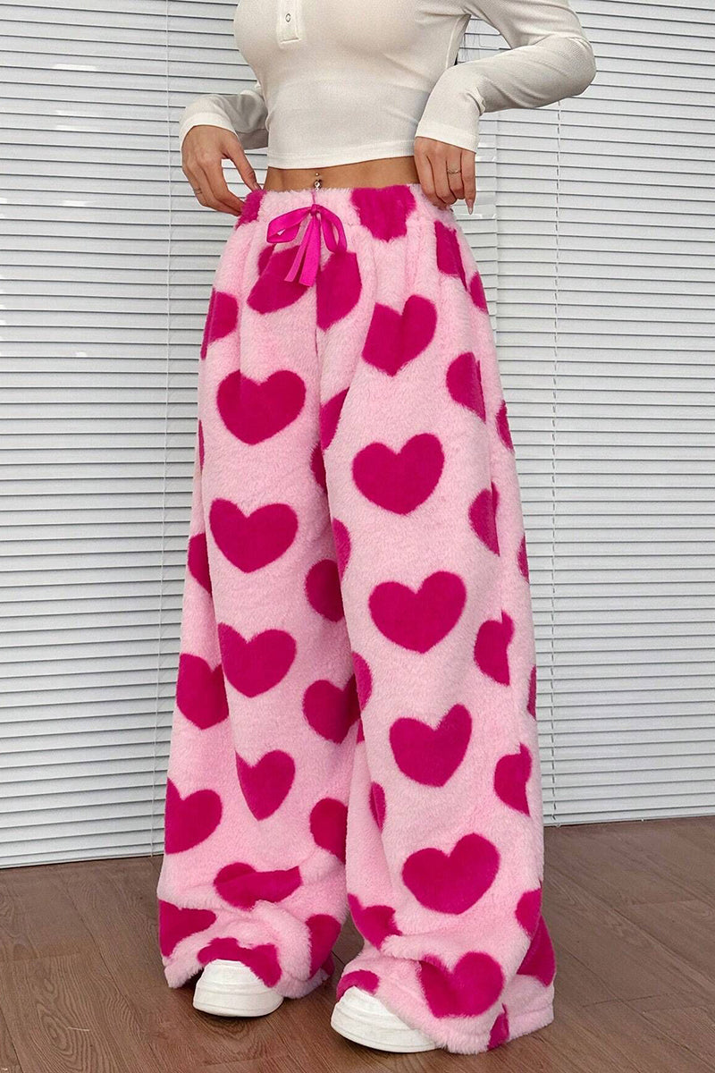 Heart Print Wide-Leg Casual Pants