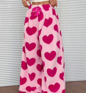 Heart Print Wide-Leg Casual Pants