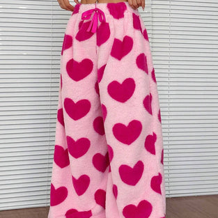 Heart Print Wide-Leg Casual Pants