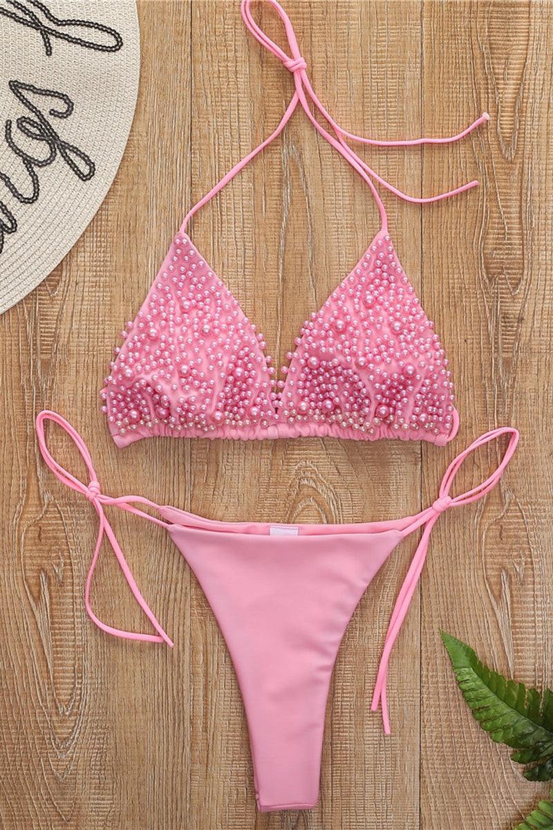 Pearl Embellished Bikini Set