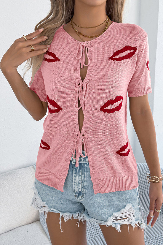 Kiss Print Tie Front Cardigan
