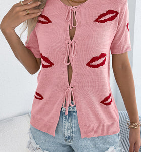 Kiss Print Tie Front Cardigan