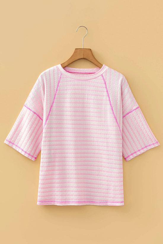Textured Stripe Split Hem Loose Top