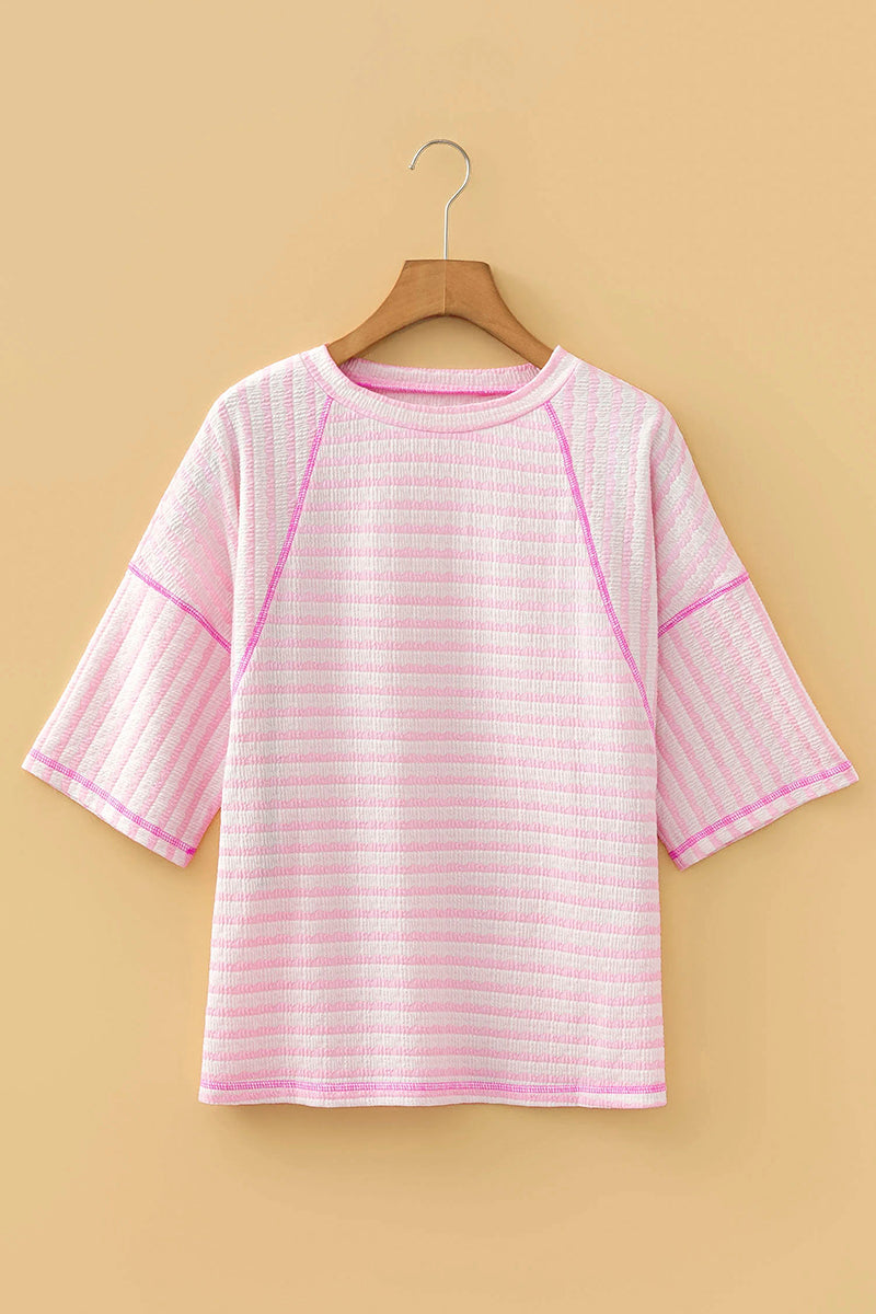 Textured Stripe Split Hem Loose Top