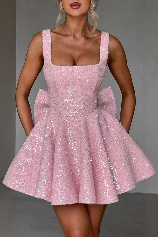 Sequin Bow Back Evening Dress