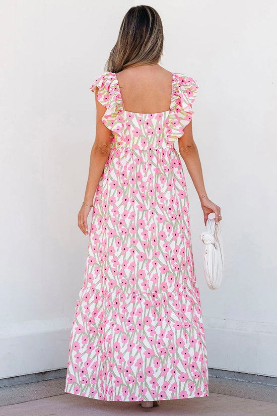 Floral Square Neck Ruffled Strap Dress