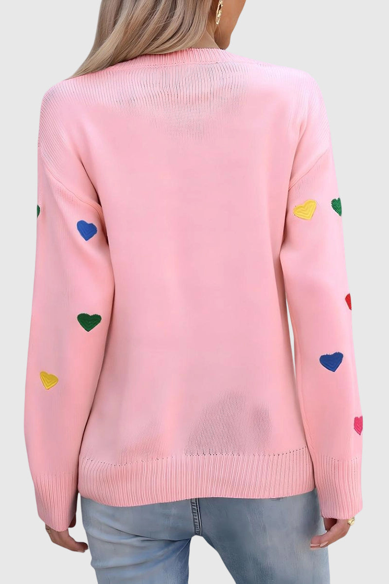 Heart Pattern Long Sleeve Sweater