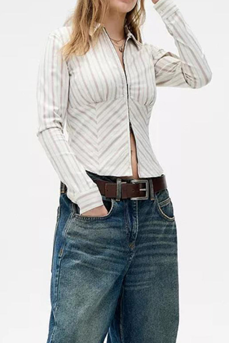 Striped Zip-Up Long Sleeve Blazer