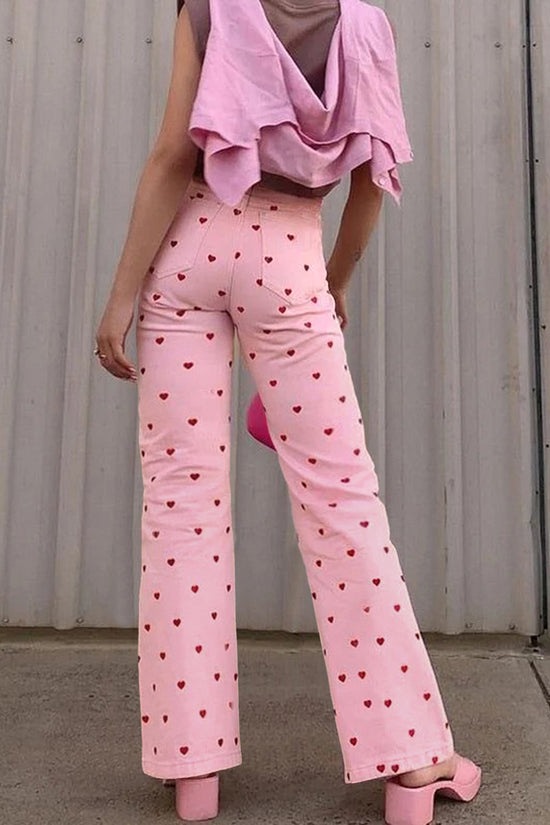 Heart Pattern Straight Jeans