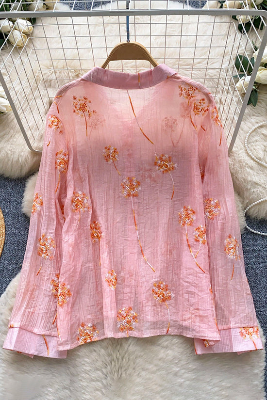 Floral Button-Up Sheer Blouse