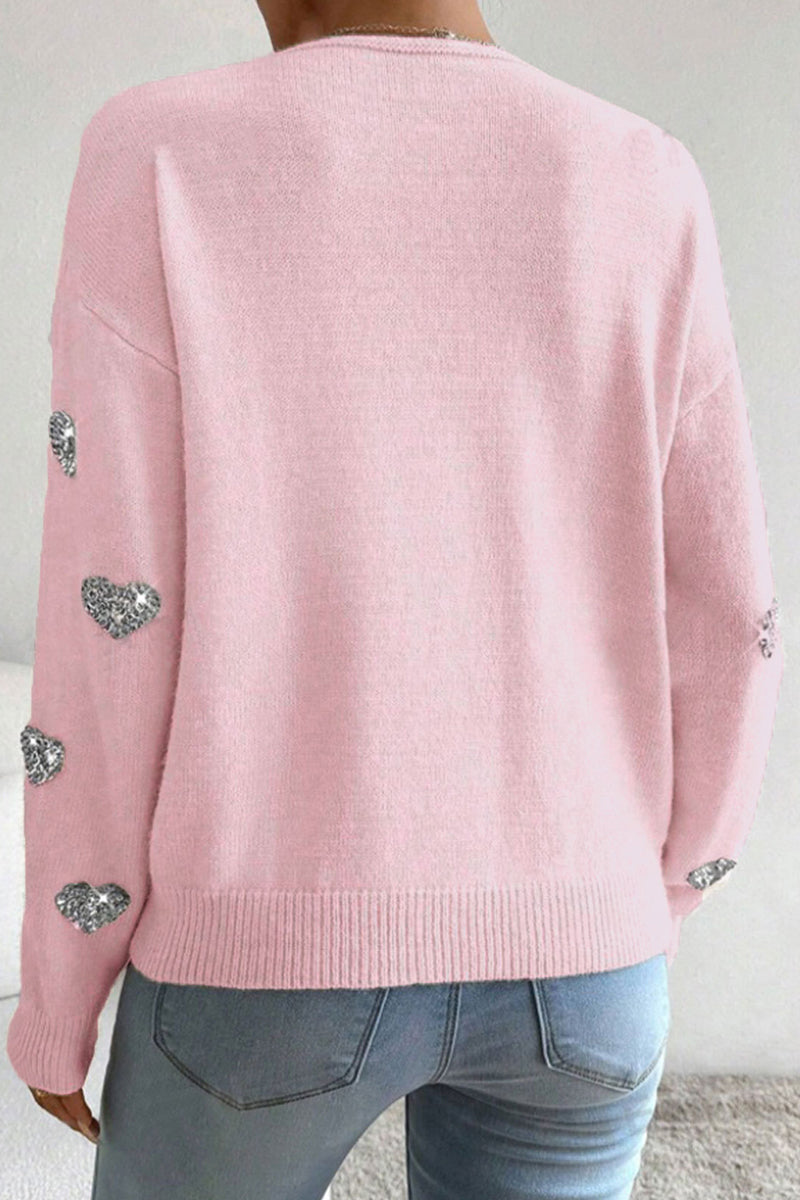 Heart Pattern V-Neck Sweater