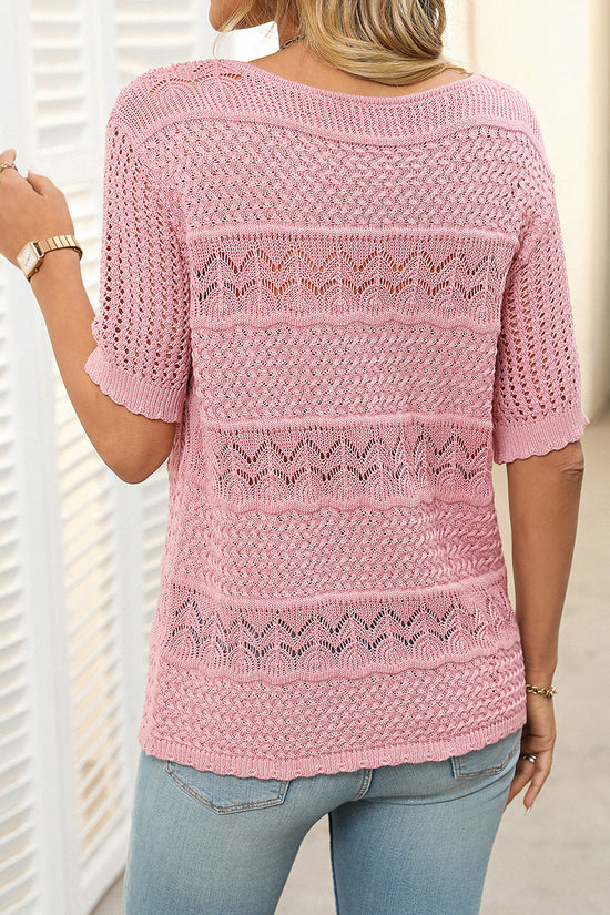 Knit Patterned Short Sleeve Sweater