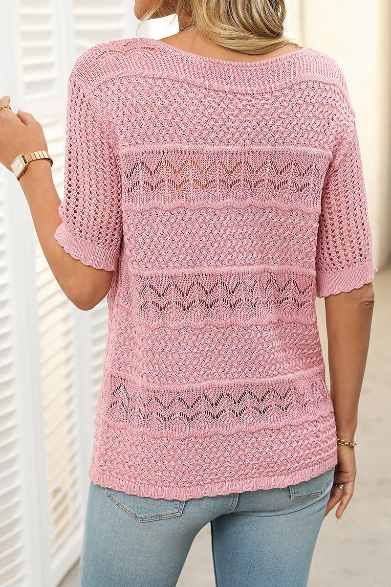 Knit Patterned Short Sleeve Sweater