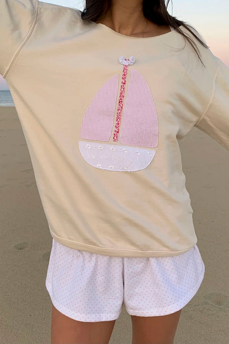 Patchwork Boat Graphic Sweatshirt