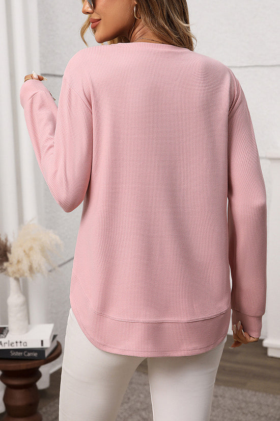 Casual Long Sleeve Waffle Knit Top