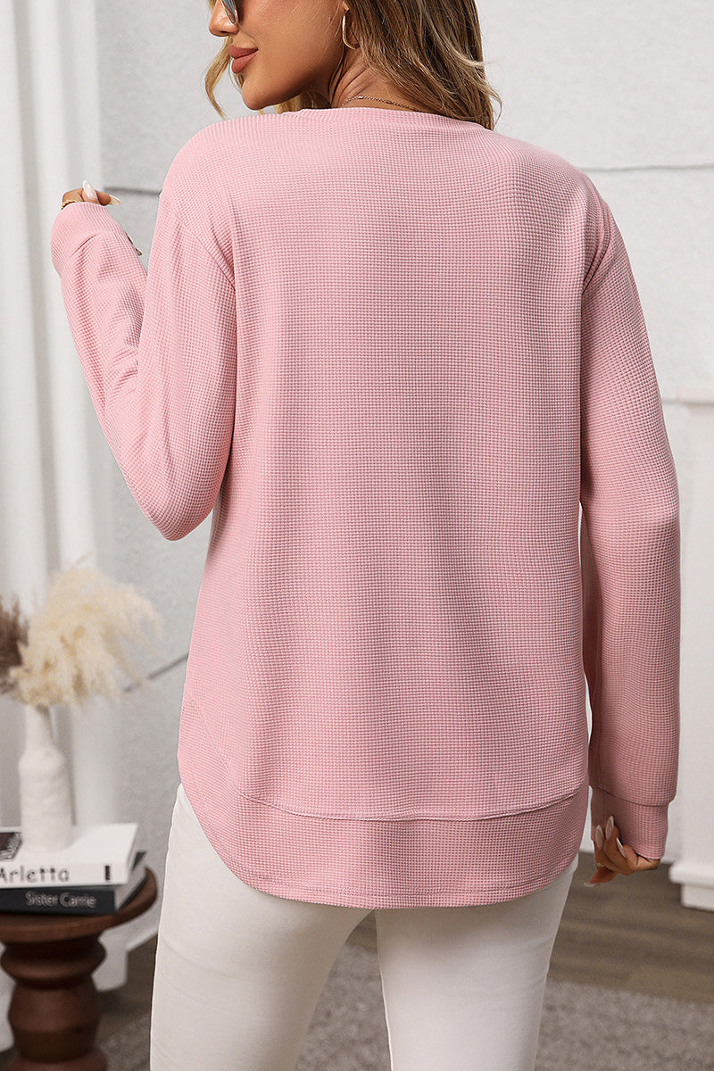 Casual Long Sleeve Waffle Knit Top