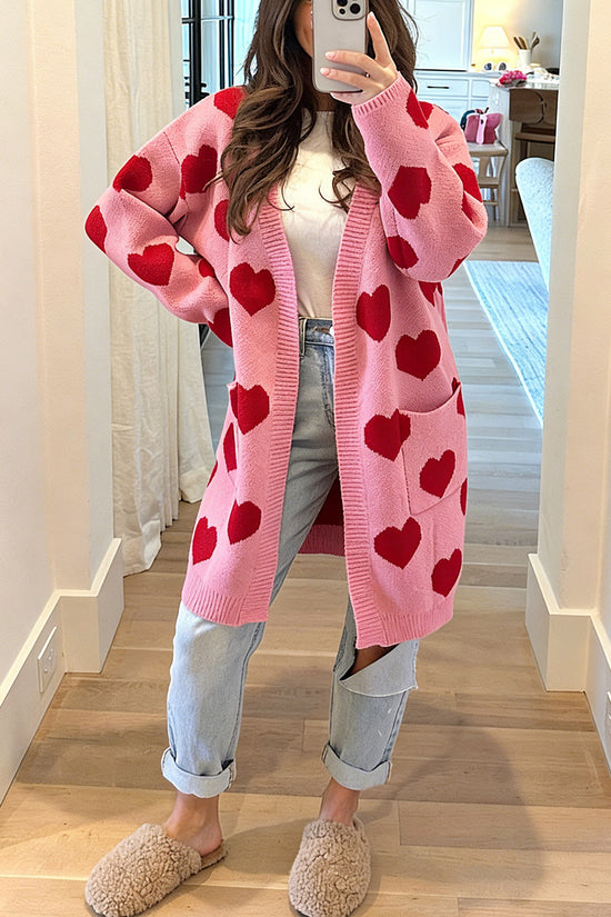 Heart Patterned Open Front Cardigan
