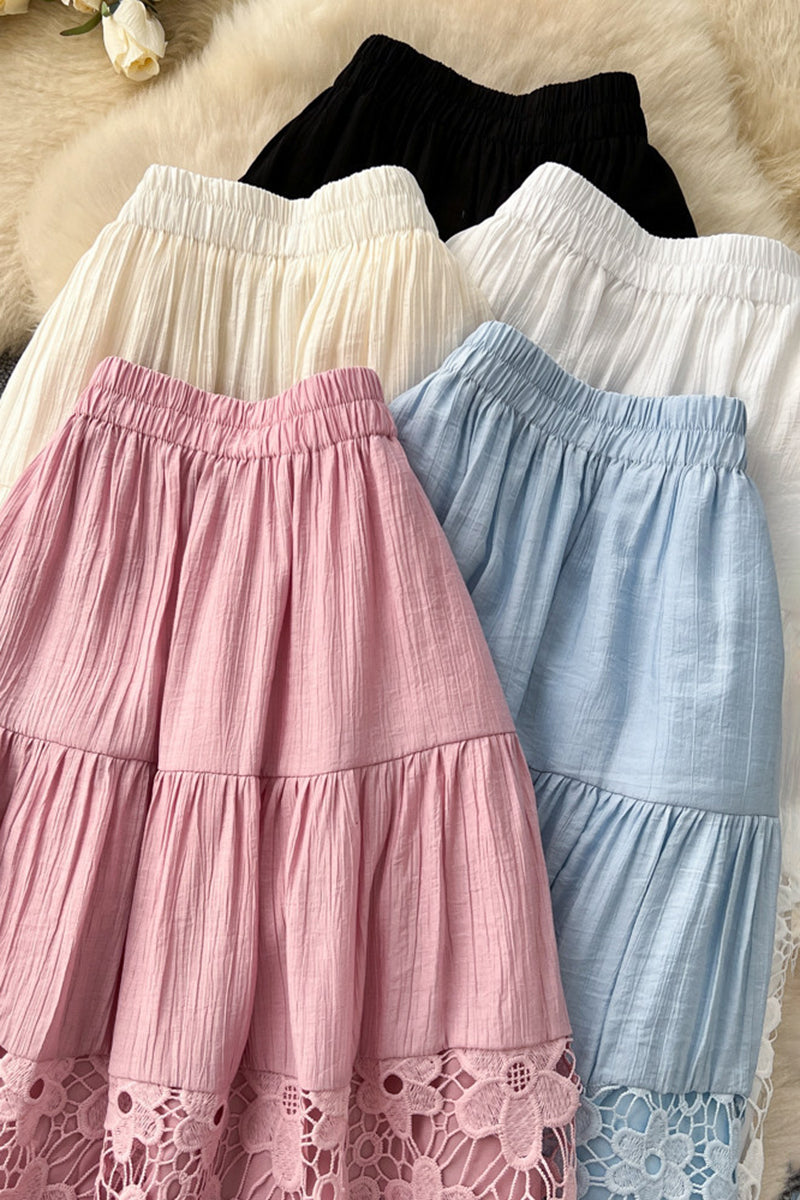 Floral Lace Tiered Midi Skirt
