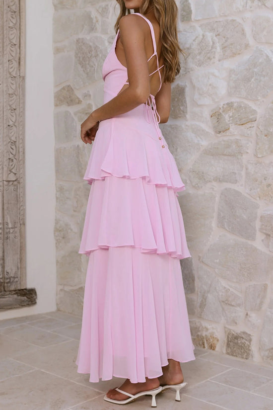 Tiered Sleeveless V-Neck Maxi Dress